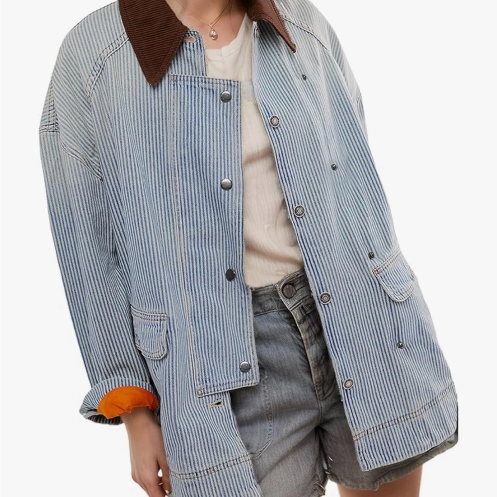 Striped Barn Jacket with Brown Collar
